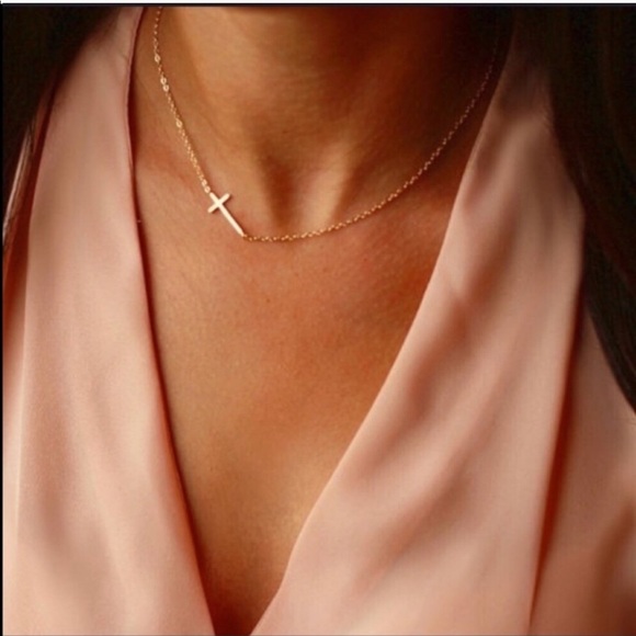 Jewelry - 1 Left! Sideways Gold Cross Necklace